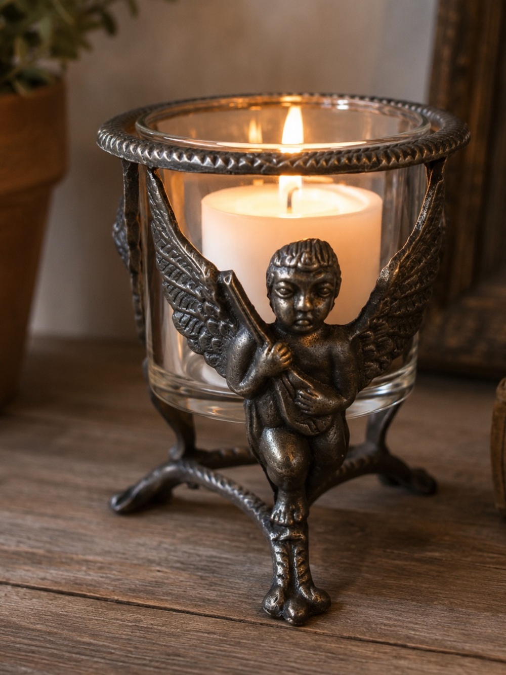 Vintage Angelic Bronze Candle Holder